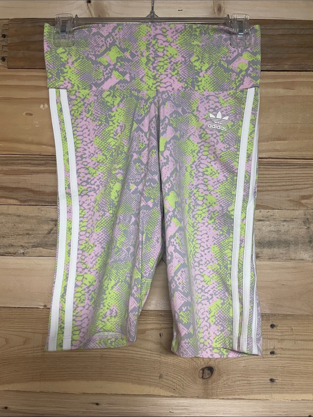 Adidas size Small Pink & Green Snakeskin Print Soft and Stretchy Legging Shorts